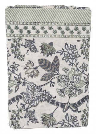 Linen Tablecloth - Floral - Sea Blue - round 180cm- bestillingsvare