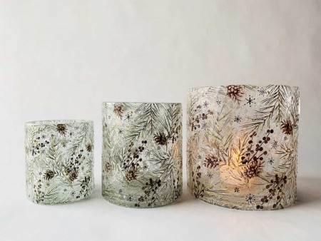 Lysglass Vintermønster M Glitter 15×15 Cm
