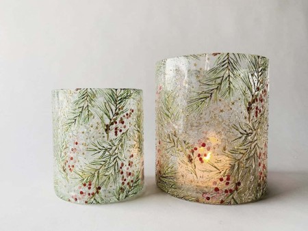 Lysglass Med Røde Bær Og Glitter 12×13 Cm