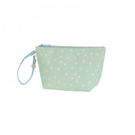 Carry - Pouch canvas size S / M with zipper and PU wrist belt soft matcha dots