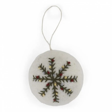 Christmas Bauble - White w/Embroidered Snowflake