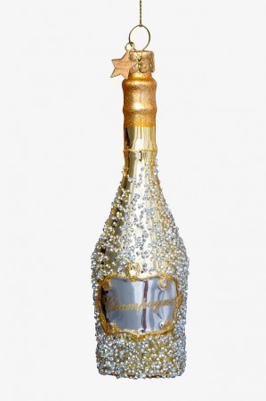 Vondels Julepynt Glass Champagneflaske med diamanter 16
