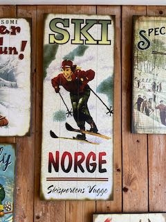 Vintages treskilt  35x91 cm " Ski Norge "