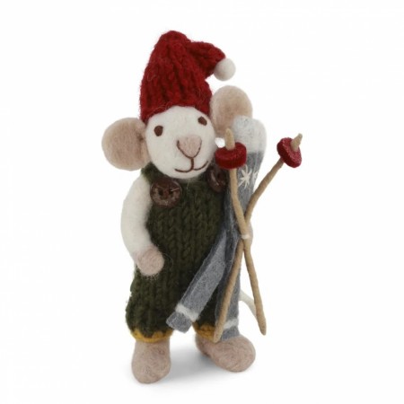 Small White Boy Mouse w/Green Pants & Ski 