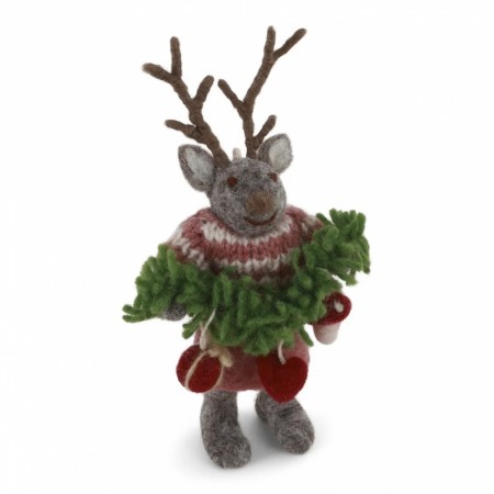 Small Grey Girly Deer w/Garland