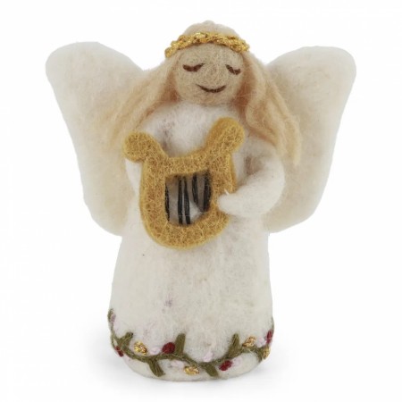 Angel w/Embroidery Holding Harp - Small