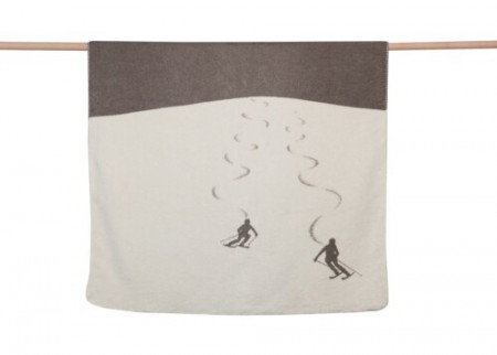 SAVONA Pledd “skiers leaving tracks” beige/brunt 150x200 cm 