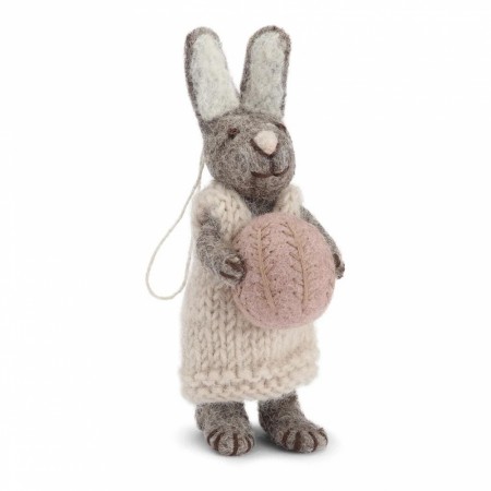 Grey Bunny with Light Grey Dress and Lavender Egg