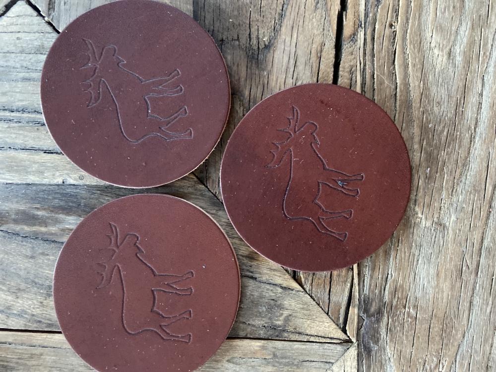 Skinn coasters m/ elgsiluett - brun