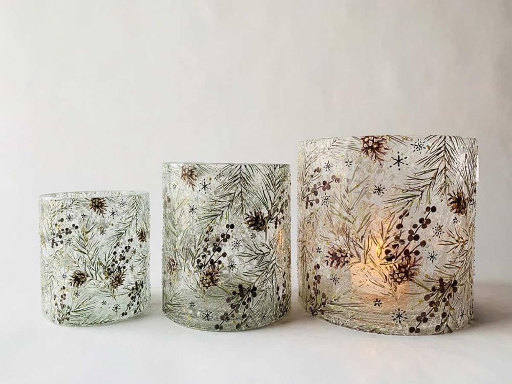 Lysglass Vintermønster M Glitter 15×15 Cm