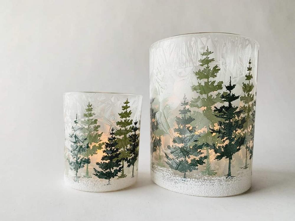 Lysglass Skog M Glitter 7×8 Cm