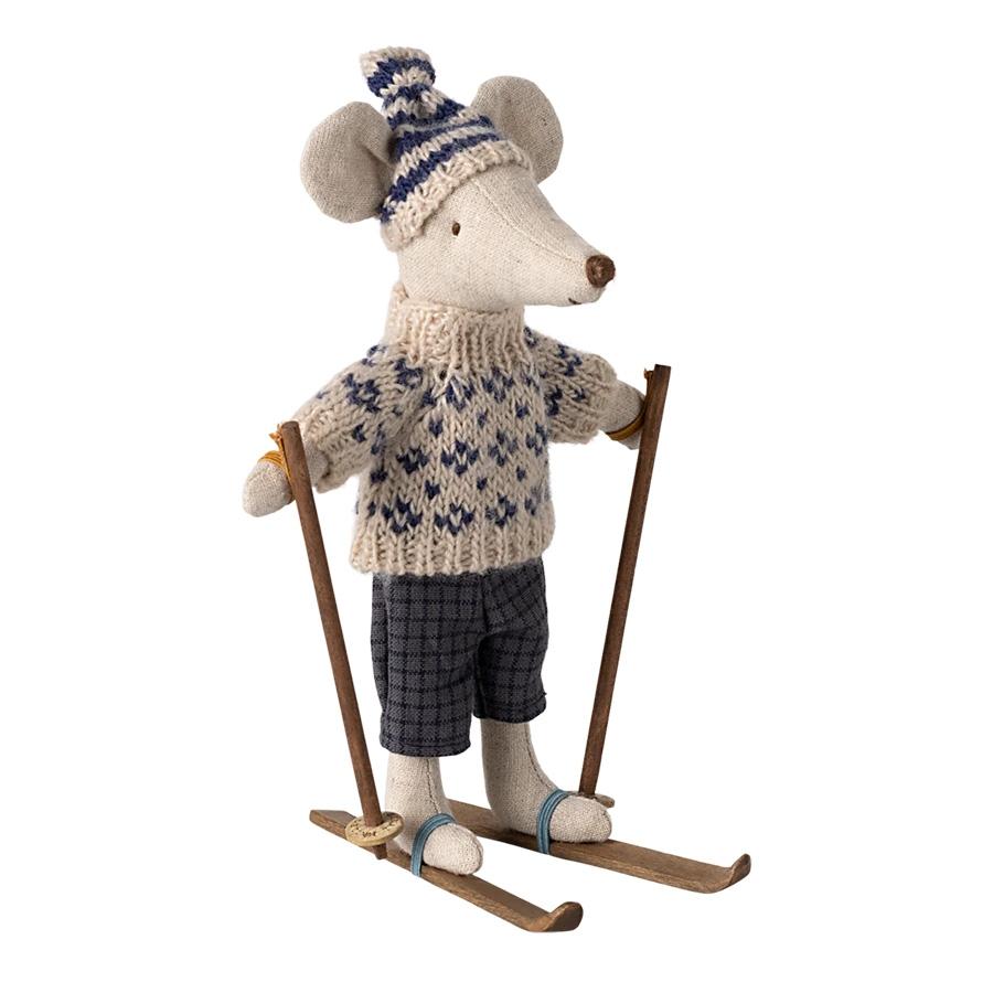 Maileg Vintermus med ski, Far - Blå