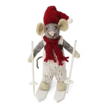 Gry & Sif Small Grey Boy Mouse on Skis w/Grey Pants