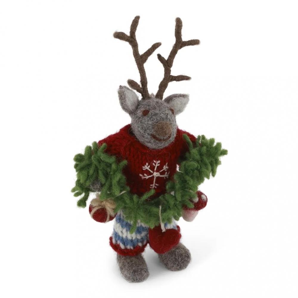Gry & Sif Small Grey Boy Deer w/Garland