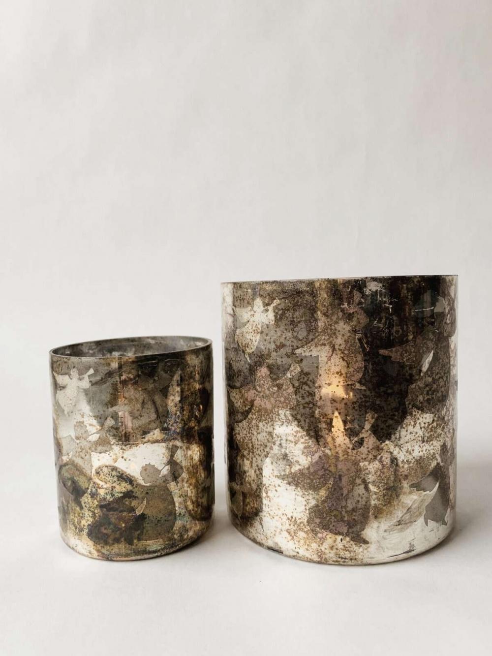 Lysglass sølvgrå m engler h: 9cm