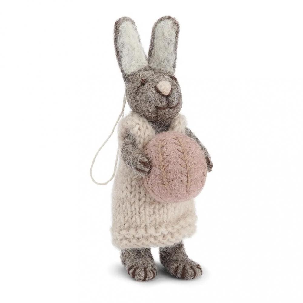 Grey Bunny with Light Grey Dress and Lavender Egg