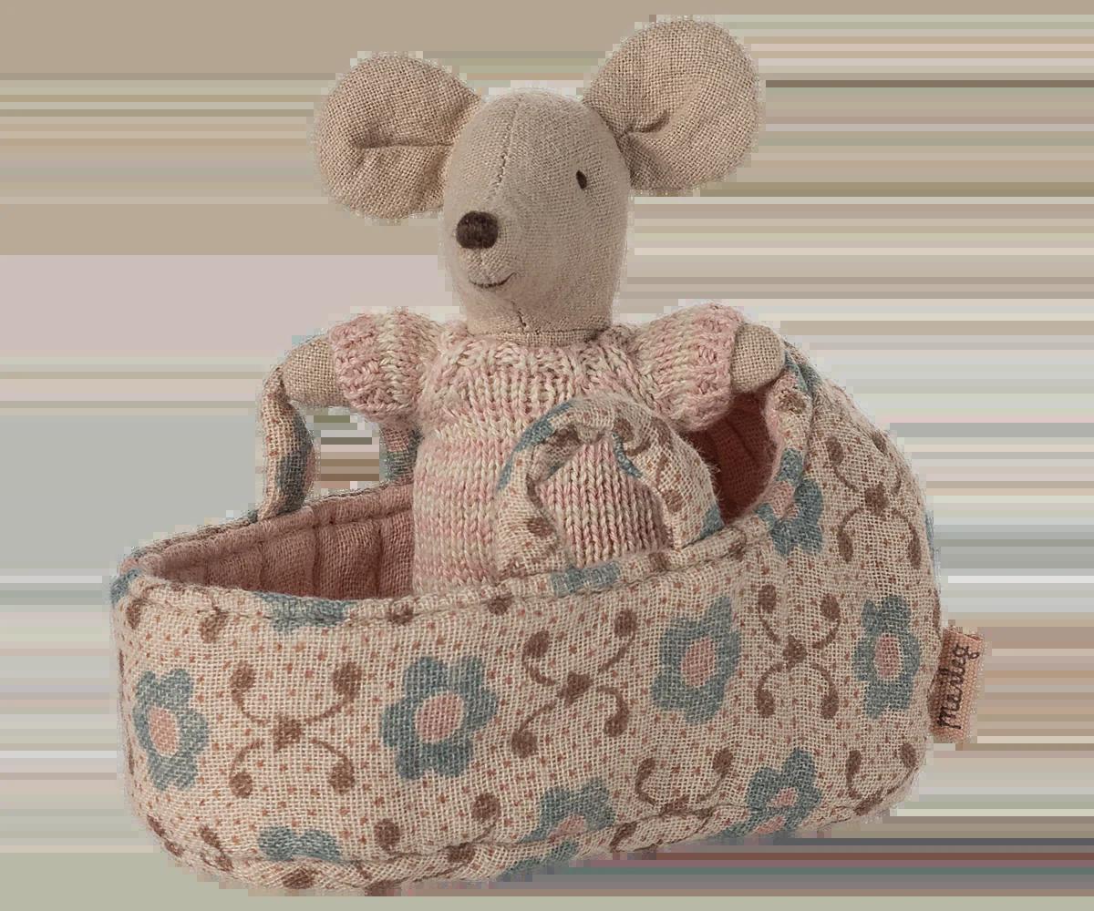 Maileg Baby Mus i Nest rosa