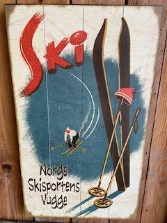Vintages treskilt 35x60 cm Norge skisportens vugge